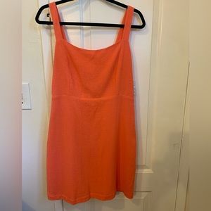 Free People  Short N Sweet Coral Knit Smocked Button Back Mini Dress Size L NWT